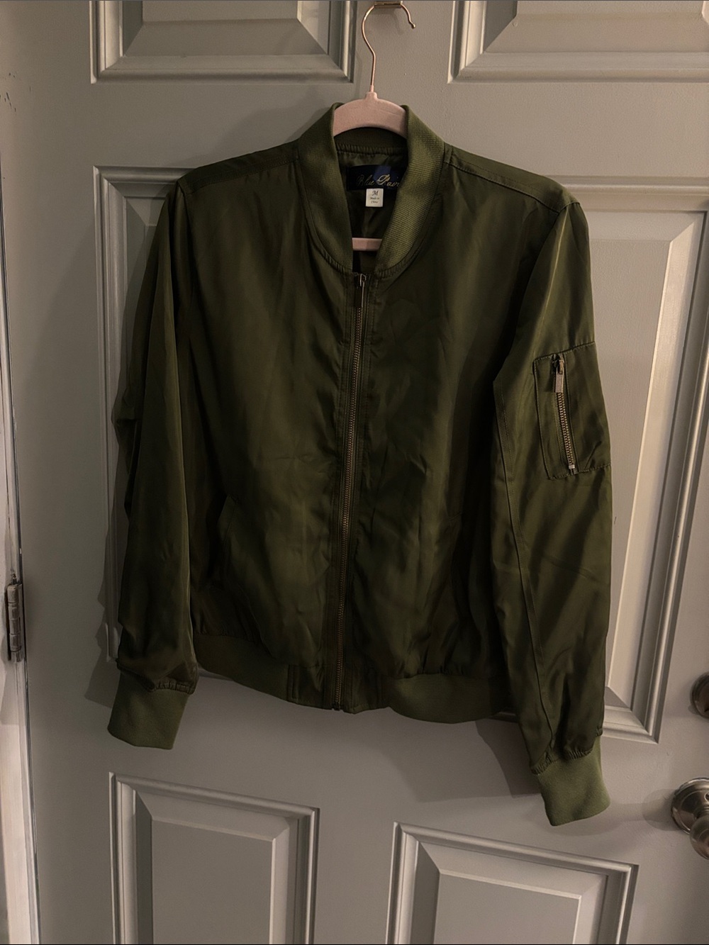 Blue Rain Olive Green Bomber Jacket with Sleeve Zip Pocket